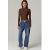 QINSEN Womens Mock Neck Long Sleeve Shirt Double Lined Basic Tees Side Ruched Going Out Crop Tops(Brown(chestnut))