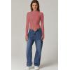 QINSEN Womens Mock Neck Long Sleeve Shirt Double Lined Basic Tees Side Ruched Going Out Crop Tops(Merlot)