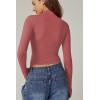 QINSEN Womens Mock Neck Long Sleeve Shirt Double Lined Basic Tees Side Ruched Going Out Crop Tops(Merlot)