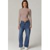 QINSEN Womens Mock Neck Long Sleeve Shirt Double Lined Basic Tees Side Ruched Going Out Crop Tops(Mushroom)