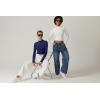 QINSEN Womens Mock Neck Long Sleeve Shirt Double Lined Basic Tees Side Ruched Going Out Crop Tops(Navy)