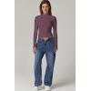 QINSEN Womens Mock Neck Long Sleeve Shirt Double Lined Basic Tees Side Ruched Going Out Crop Tops(Purple(plum Wine))