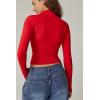 QINSEN Womens Mock Neck Long Sleeve Shirt Double Lined Basic Tees Side Ruched Going Out Crop Tops(Red)
