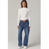 QINSEN Womens Mock Neck Long Sleeve Shirt Double Lined Basic Tees Side Ruched Going Out Crop Tops(White)