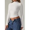 QINSEN Womens Mock Neck Long Sleeve Shirt Double Lined Basic Tees Side Ruched Going Out Crop Tops(White)