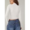 QINSEN Womens Mock Neck Long Sleeve Shirt Double Lined Basic Tees Side Ruched Going Out Crop Tops(White)