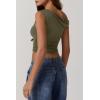 QINSEN Women’s One Shoulder Sleeveless Slim Fit T-Shirt(Army Gree)