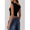 QINSEN Women’s One Shoulder Sleeveless Slim Fit T-Shirt(Black)