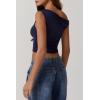QINSEN Women’s One Shoulder Sleeveless Slim Fit T-Shirt(Navy)