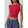 QINSEN Women’s One Shoulder Sleeveless Slim Fit T-Shirt(Red)