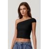 QINSEN Women’s One Shoulder Sleeveless T-Shirt(Black)