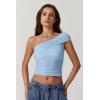 QINSEN Women’s One Shoulder Sleeveless T-Shirt(Light Blue)