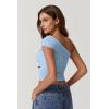 QINSEN Women’s One Shoulder Sleeveless T-Shirt(Light Blue)