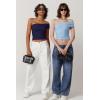 QINSEN Women’s One Shoulder Sleeveless T-Shirt(Light Blue)