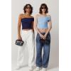 QINSEN Women’s One Shoulder Sleeveless T-Shirt(Navy Blue)