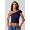 QINSEN Women’s One Shoulder Sleeveless T-Shirt(Navy Blue)