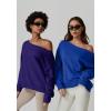 QINSEN Womens Oversized Sweatshirt Long Sleeve Off The Shoulder Pullover Casual Comfy Fall Outfits(Blue)