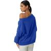QINSEN Womens Oversized Sweatshirt Long Sleeve Off The Shoulder Pullover Casual Comfy Fall Outfits(Blue)