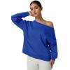 QINSEN Womens Oversized Sweatshirt Long Sleeve Off The Shoulder Pullover Casual Comfy Fall Outfits(Blue)