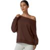 QINSEN Womens Oversized Sweatshirt Long Sleeve Off The Shoulder Pullover Casual Comfy Fall Outfits(Brown)