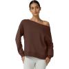 QINSEN Womens Oversized Sweatshirt Long Sleeve Off The Shoulder Pullover Casual Comfy Fall Outfits(Brown)