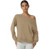 QINSEN Womens Oversized Sweatshirt Long Sleeve Off The Shoulder Pullover Casual Comfy Fall Outfits(Khaki)