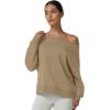 QINSEN Womens Oversized Sweatshirt Long Sleeve Off The Shoulder Pullover Casual Comfy Fall Outfits(Khaki)