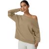 QINSEN Womens Oversized Sweatshirt Long Sleeve Off The Shoulder Pullover Casual Comfy Fall Outfits(Khaki)