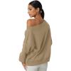 QINSEN Womens Oversized Sweatshirt Long Sleeve Off The Shoulder Pullover Casual Comfy Fall Outfits(Khaki)