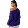 QINSEN Womens Oversized Sweatshirt Long Sleeve Off The Shoulder Pullover Casual Comfy Fall Outfits(Navy Blue)