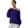 QINSEN Womens Oversized Sweatshirt Long Sleeve Off The Shoulder Pullover Casual Comfy Fall Outfits(Navy Blue)