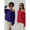QINSEN Womens Oversized Sweatshirt Long Sleeve Off The Shoulder Pullover Casual Comfy Fall Outfits(Navy Blue)