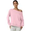 QINSEN Womens Oversized Sweatshirt Long Sleeve Off The Shoulder Pullover Casual Comfy Fall Outfits(Pink)