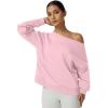 QINSEN Womens Oversized Sweatshirt Long Sleeve Off The Shoulder Pullover Casual Comfy Fall Outfits(Pink)