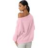 QINSEN Womens Oversized Sweatshirt Long Sleeve Off The Shoulder Pullover Casual Comfy Fall Outfits(Pink)