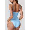 QINSEN Womens Seamed Cup Spaghetti Straps One Piece Bathing Suits Tummy Control Cheeky Swimsuit(Airy Blue)