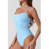 QINSEN Womens Seamed Cup Spaghetti Straps One Piece Bathing Suits Tummy Control Cheeky Swimsuit(Airy Blue)