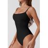 QINSEN Womens Seamed Cup Spaghetti Straps One Piece Bathing Suits Tummy Control Cheeky Swimsuit(Black)