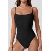 QINSEN Womens Seamed Cup Spaghetti Straps One Piece Bathing Suits Tummy Control Cheeky Swimsuit(Black)