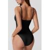 QINSEN Womens Seamed Cup Spaghetti Straps One Piece Bathing Suits Tummy Control Cheeky Swimsuit(Black)