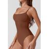 QINSEN Womens Seamed Cup Spaghetti Straps One Piece Bathing Suits Tummy Control Cheeky Swimsuit(Chestnut)
