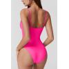 QINSEN Womens Seamed Cup Spaghetti Straps One Piece Bathing Suits Tummy Control Cheeky Swimsuit(Hot Pink)
