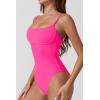 QINSEN Womens Seamed Cup Spaghetti Straps One Piece Bathing Suits Tummy Control Cheeky Swimsuit(Hot Pink)