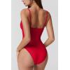 QINSEN Womens Seamed Cup Spaghetti Straps One Piece Bathing Suits Tummy Control Cheeky Swimsuit(Red)