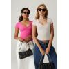 QINSEN Women’s Sexy Deep V Neck T Shirts Double Lined Short Sleeve Crop Tops Casual Basic Going Out Top(Magenta)