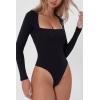 QINSEN Women’s Sexy Square Neck Bodysuit Long Sleeve Double Lined Shirt Tops(Black)