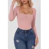 QINSEN Women’s Sexy Square Neck Bodysuit Long Sleeve Double Lined Shirt Tops(Bridal Rose)