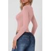 QINSEN Women’s Sexy Square Neck Bodysuit Long Sleeve Double Lined Shirt Tops(Bridal Rose)