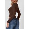 QINSEN Women’s Sexy Square Neck Bodysuit Long Sleeve Double Lined Shirt Tops(Coffee Bean)