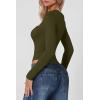 QINSEN Women’s Sexy Square Neck Bodysuit Long Sleeve Double Lined Shirt Tops(Dark Olive)